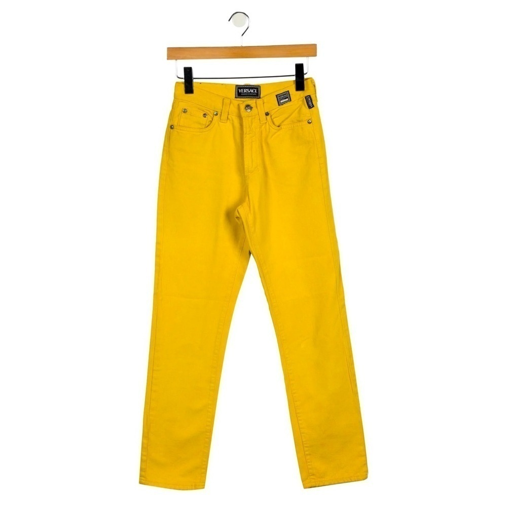 VERSACE Jeans Couture Vintage High Waist Mustard Yellow 90s Straight Leg Jeans